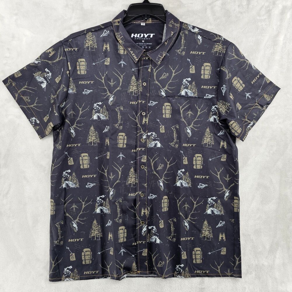 HOYT Archery Mens Medium‎ Herd Bull Performance Button Up Short Sleeve Black New